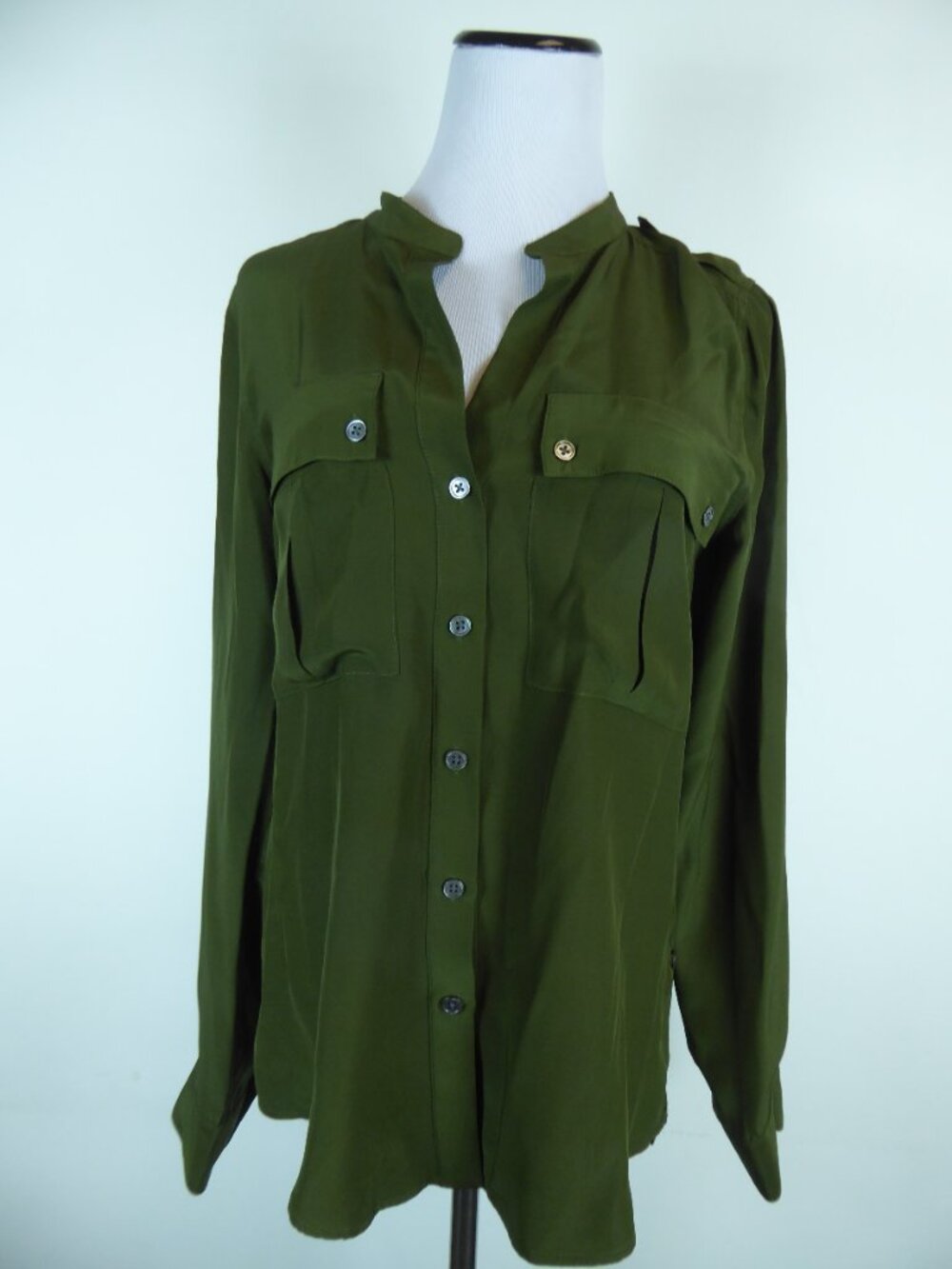 ELIZABETH and JAMES olive 100% Silk Tunic Shirt S
